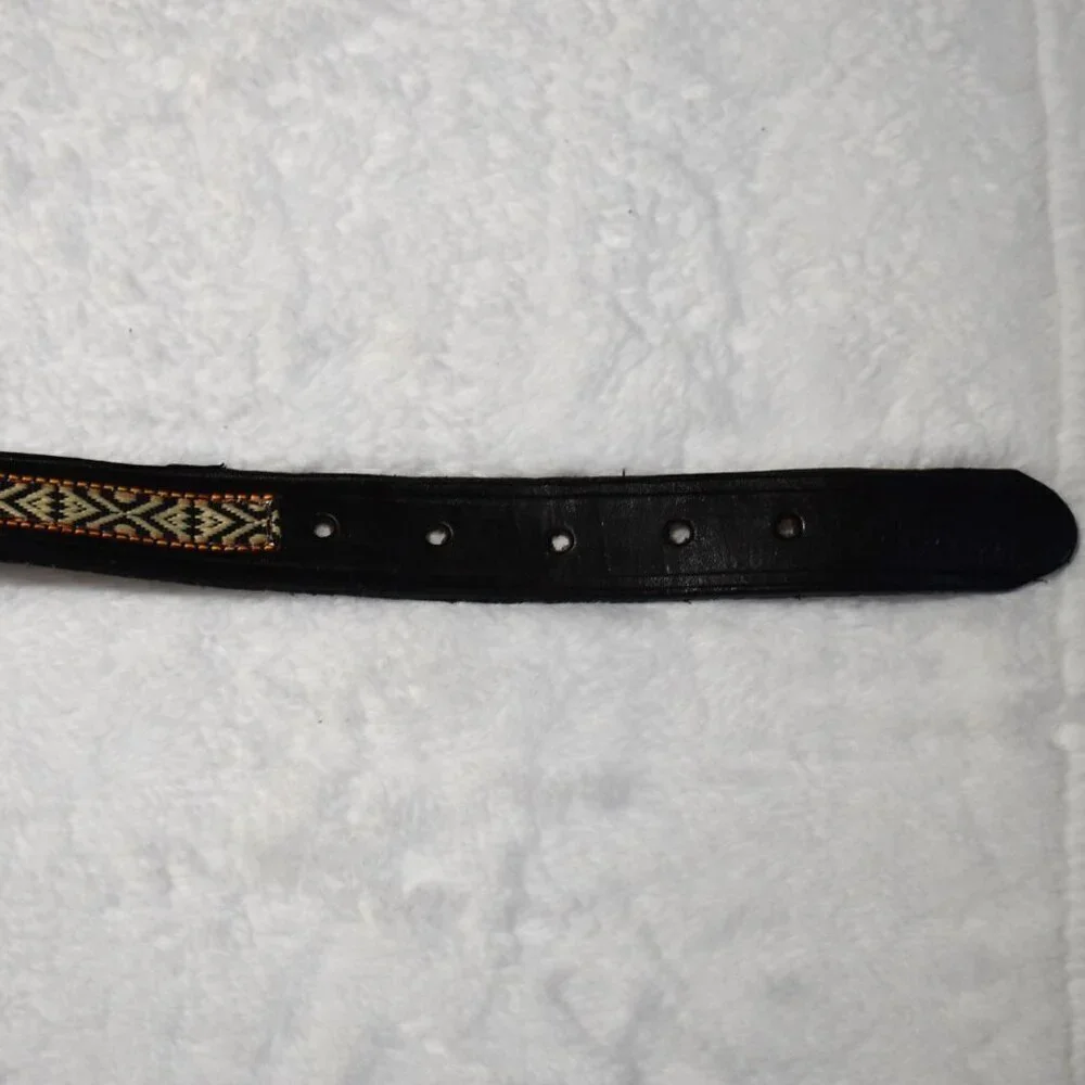 Western Black Leather Belt Sz 28 / 34 Aztec Rodeo Boho Cowboy Artisan